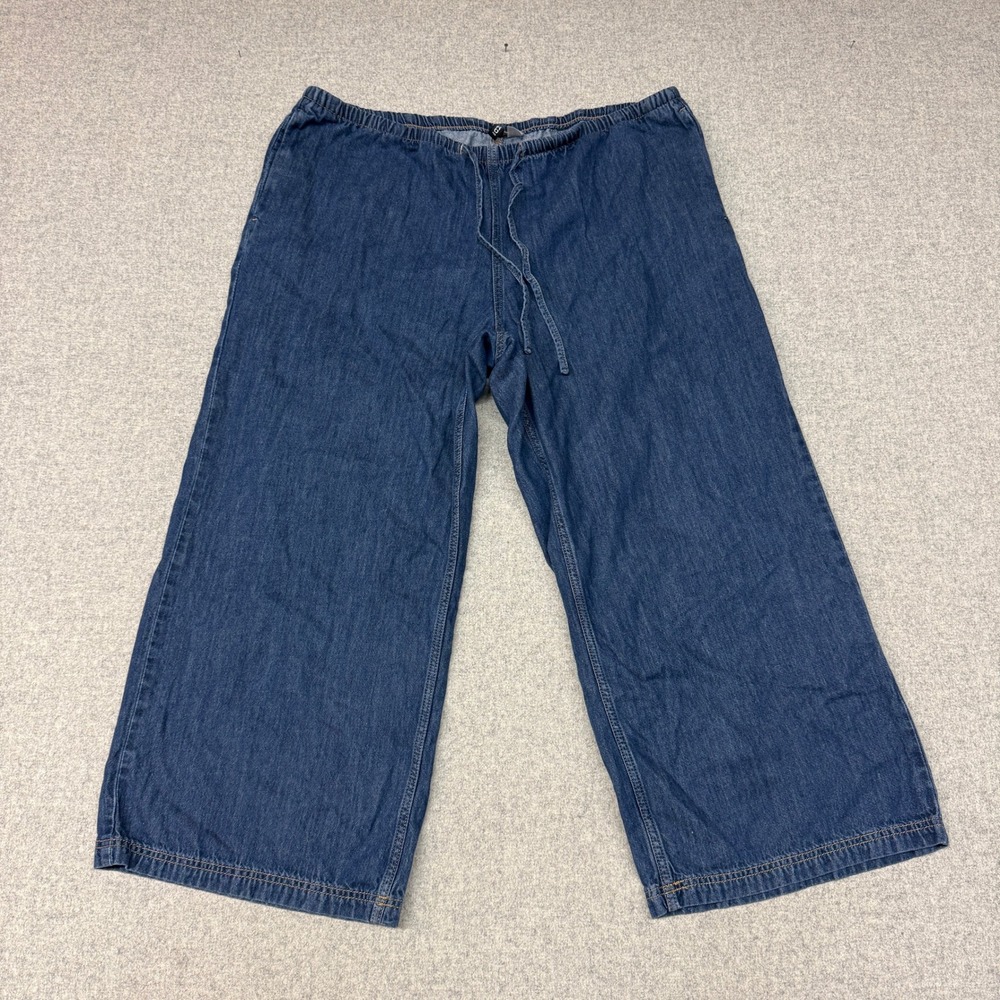 H&M Divided Denim Cropped Pants XL Blue Elastic Drawstring Waist Wide Leg Jeans